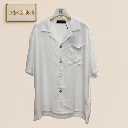1v Louis Pocket Embroidered Shirts With Openwork Design Short Sleeve