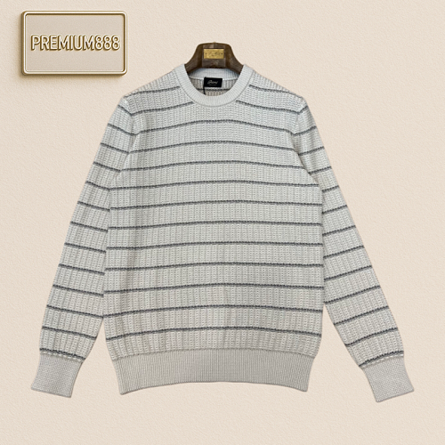 Brioni Briooni Cotton-Linen Blended Striped Round-neck Knit Shirt