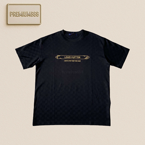 L V Gold Frame Embroidered Round Neck Short Sleeves