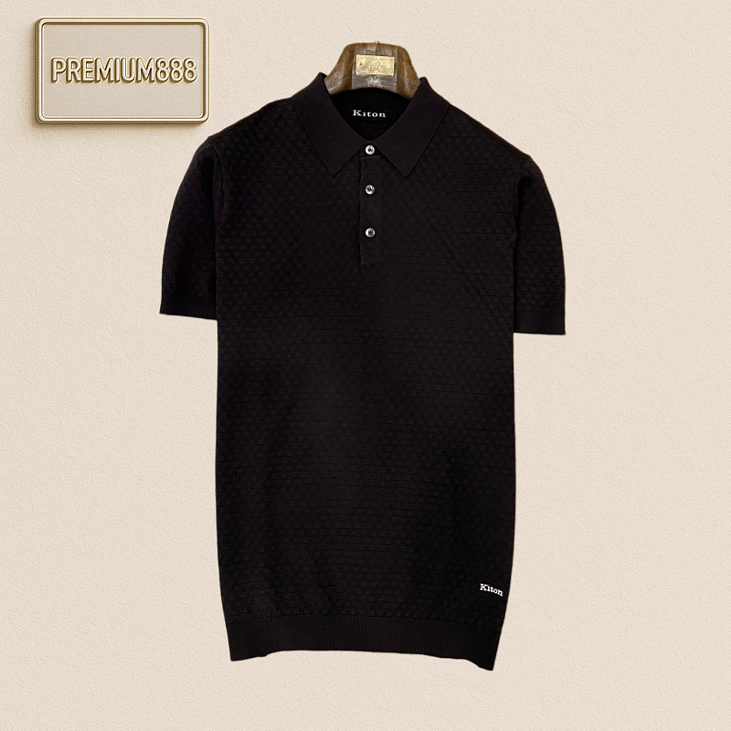 Kiton Classic Collar Check Texture Casual Short-Sleeved Polo Shirt