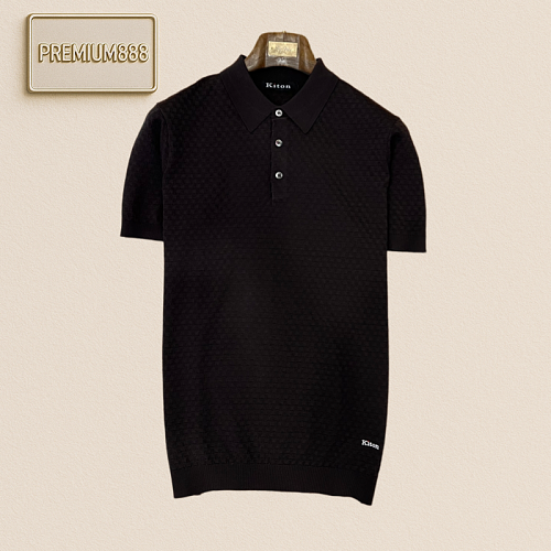 Kiton Classic Collar Check Texture Casual Short-Sleeved Polo Shirt
