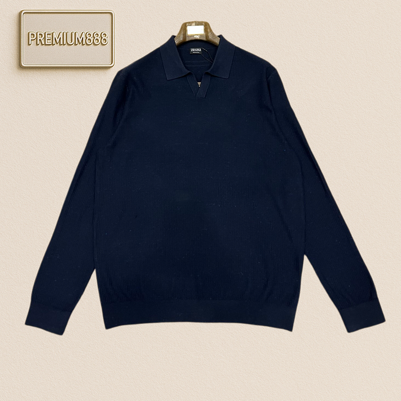 Zegna Jenia Flowy V-neck Polo Casual Long-Sleeved Knit Shirt