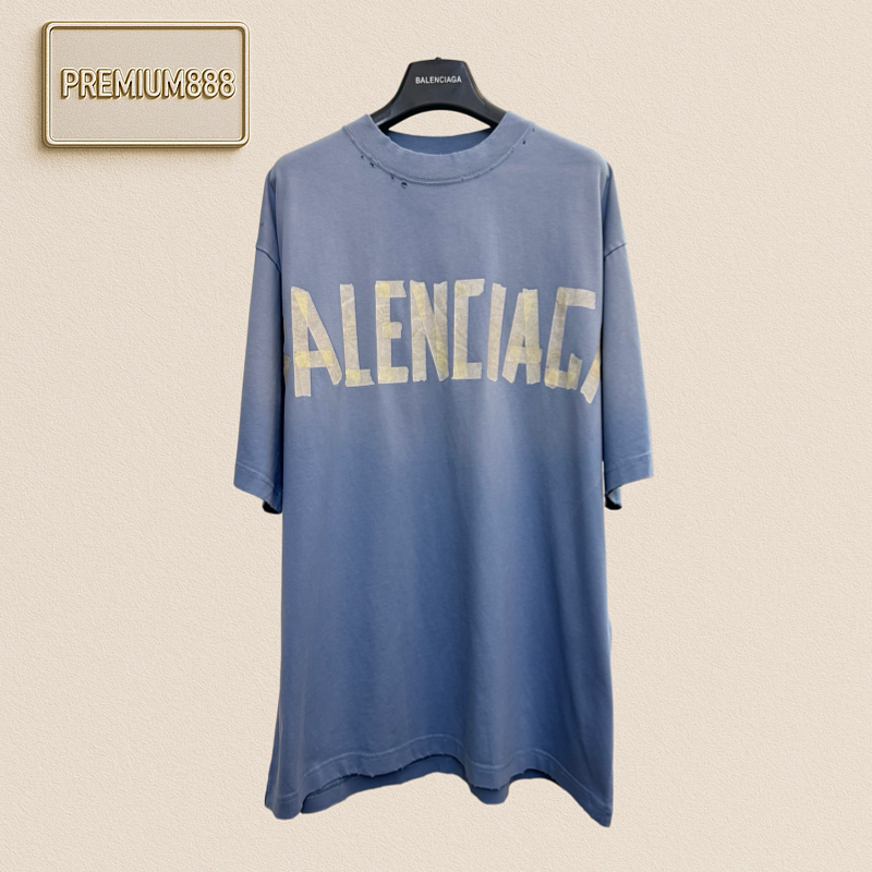 Balenciaga Textured Paper Smog Blue And Yellow Adhesive Tape Short-sleeved T-shirt