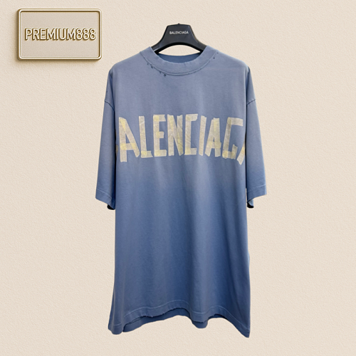 Balenciaga Textured Paper Smog Blue And Yellow Adhesive Tape Short-sleeved T-shirt