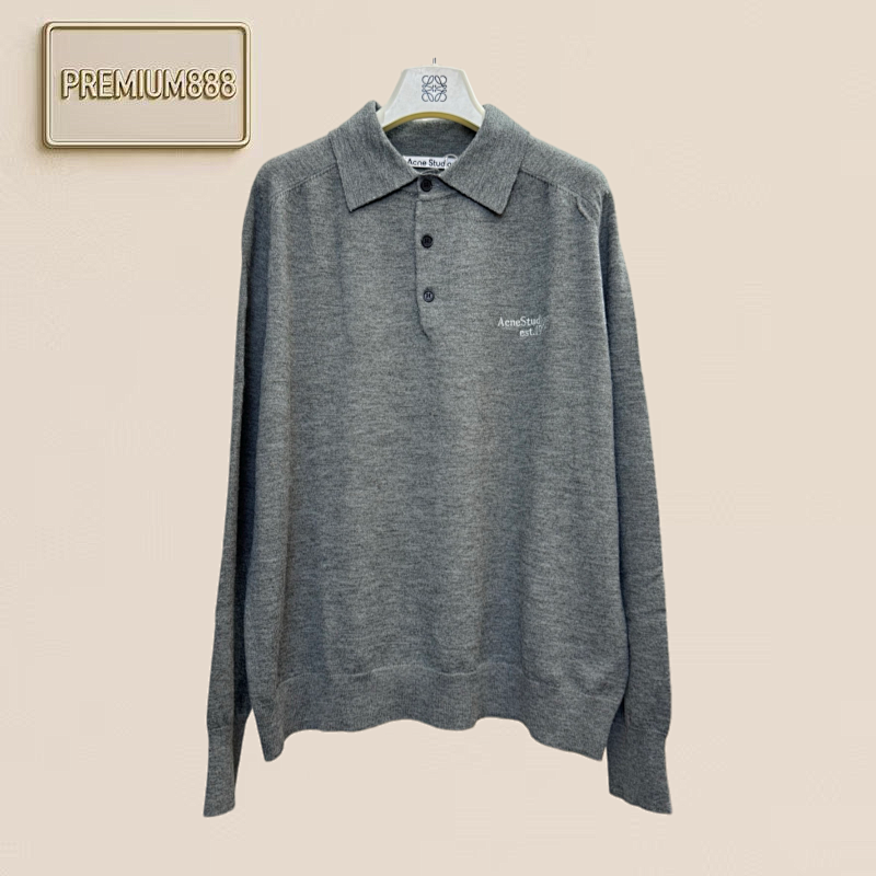 Acne Studios Letter Logo Embroidered Knit Polo Shirt