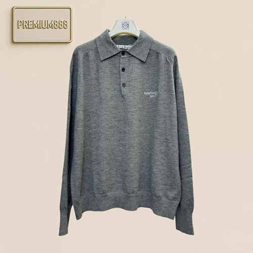 Acne Studios Letter Logo Embroidered Knit Polo Shirt