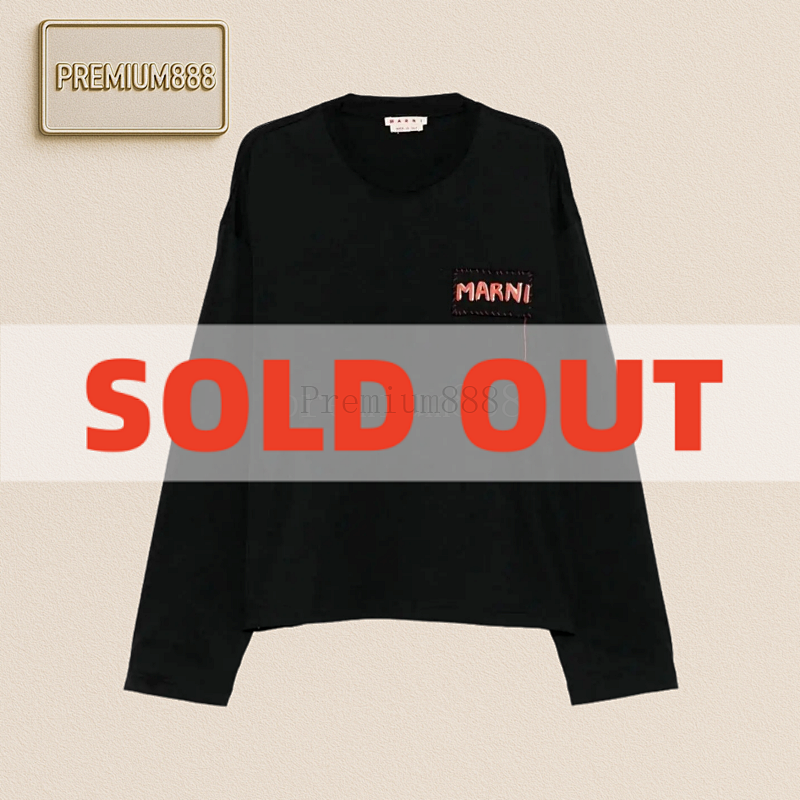 Marni Crew Neck Logo Label Straight Hem Long Sleeve T-Shirt Men's Black