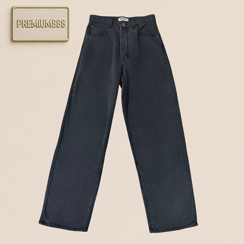 Miu White Embroidered Grey Denim Pants