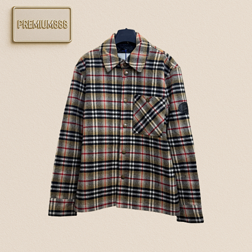 Bbr Burberry Wool Blend Checkered Lapel Button-down Cotton Jacket
