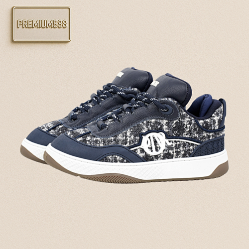Erl X Dior B9S Leather Tweed Floral Pattern Embroidered Fashionable Sneakers For Men In Bl