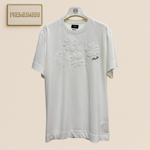 Fendi Plaid Embroidered Round-neck Short-sleeved T-shirt