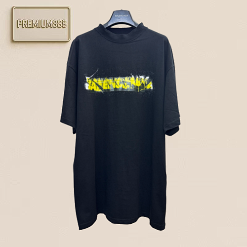Bal Paris 26ss Yellow Adhesive Tape Embossed Cracked Logo Letters Short-Sleeved T-Shirt Si