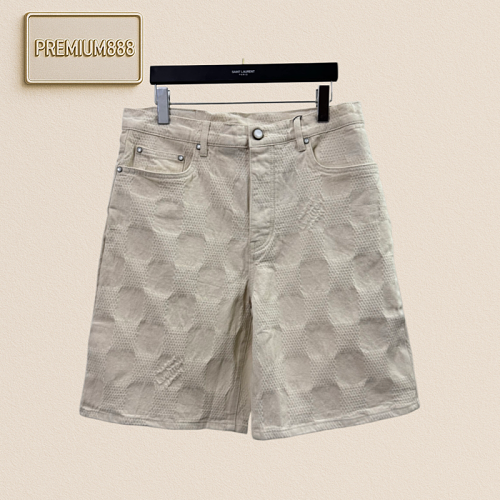 Louis Vuitton Damier Check Patterned Satin Jacquard Denim Shorts