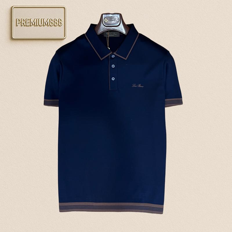 Loropiana Classic Contrasting Color Collar Knit Polo Shirt