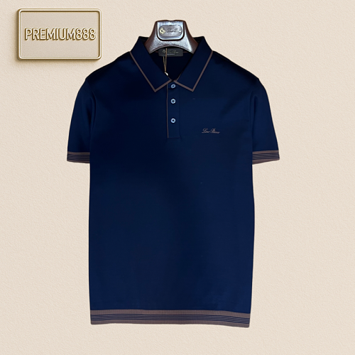 Loropiana Classic Contrasting Color Collar Knit Polo Shirt