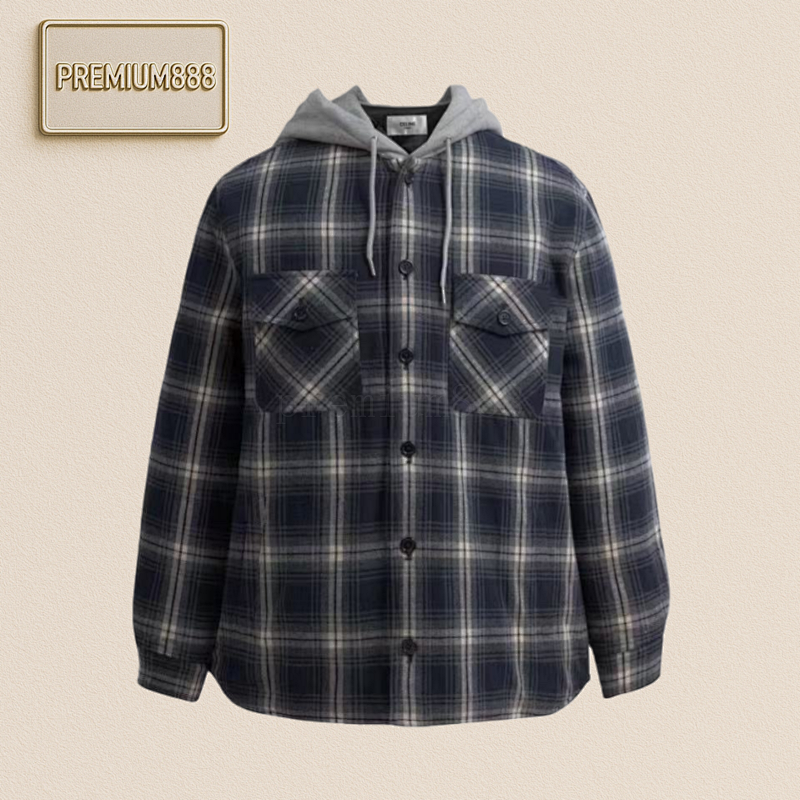 Celine Plaid Cashmere Hooded Jacket