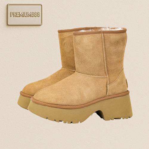 Ugg Mid-calf Fishman Wedge Heel 5cm Thick-soled Sheepskin One-piece Snow Boots For Women