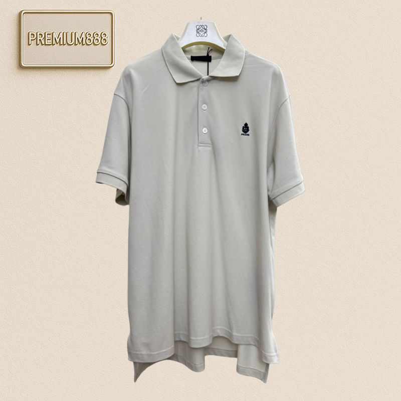 Prada Small-scale Embroidered Collar Polo Shirt Short Sleeves