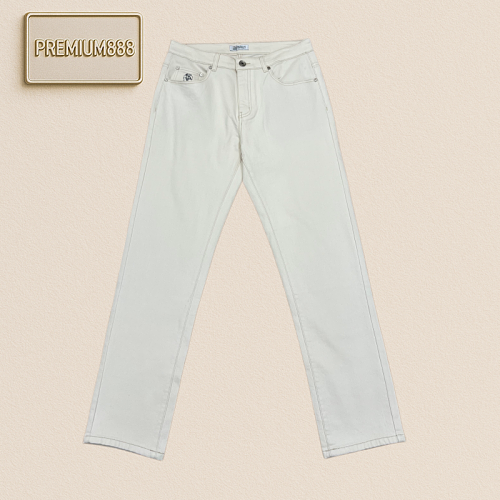 BC Brunello Casual Washed Embroidered Waistband Straight Denim Pants