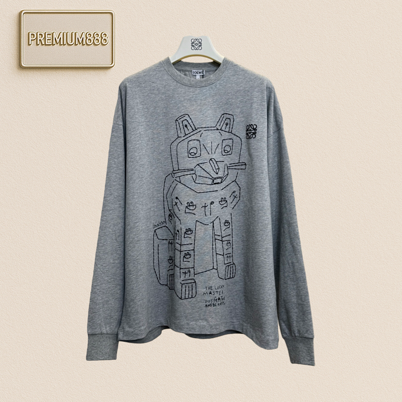Loe Louis Wain Collaboration Grey Loose Long-sleeved T-shirt