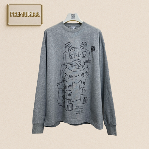 Loe Louis Wain Collaboration Grey Loose Long-sleeved T-shirt