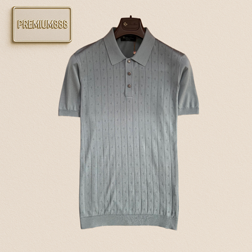 LP Noyuanpianya Classic Vertical Stripe Openwork Knitted Polo Short Sleeve Shirt