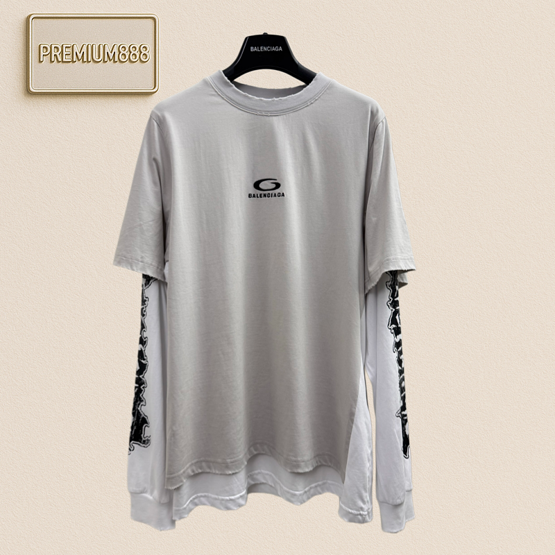 Balenciaga Double Fake Item Logo Embroidered Long Sleeve Shirt