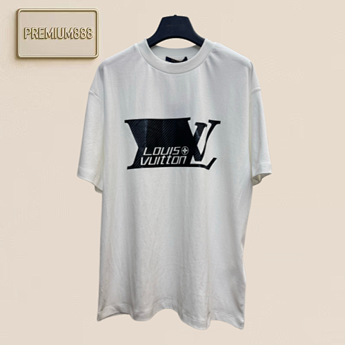 Louis Letter-Design Carbon Fiber Printed Short-Sleeved T-Shirt