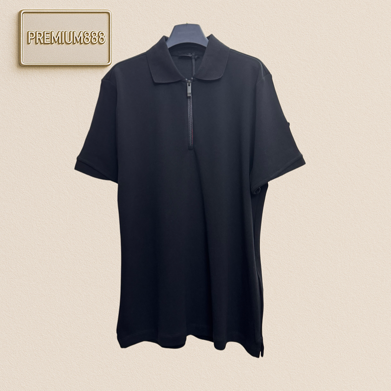 Mengkou Logo Patch Cotton Jacquard Polo Shirt Short Sleeve