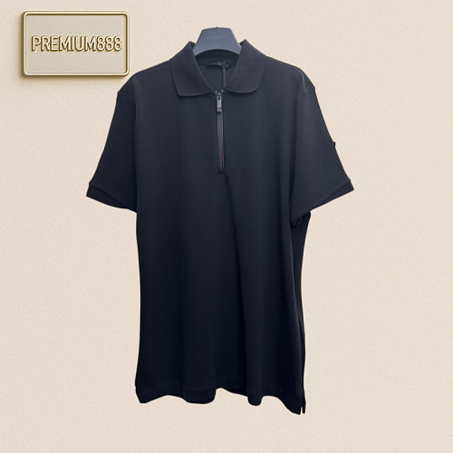 Mengkou Logo Patch Cotton Jacquard Polo Shirt Short Sleeve