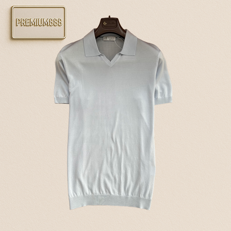 BC Brunello Simple Deep V-neck Knitted Short-Sleeved Polo Shirt