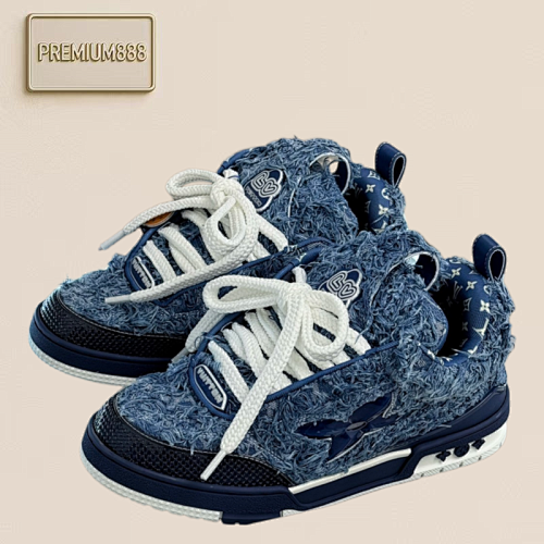 Louis Vuitton LV Skate Jeans Blue Fringed Sneakers