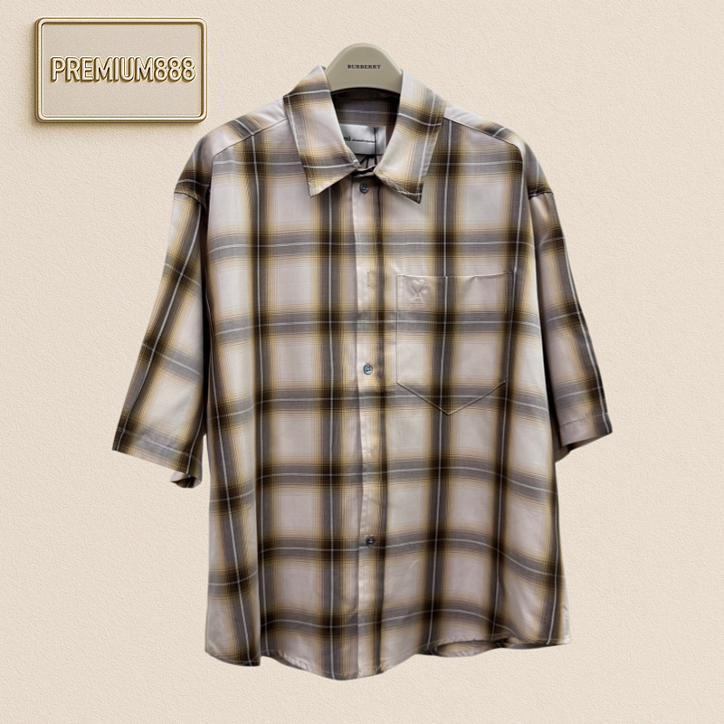 Ami Pocketed Yellow Checkered Collared Shirt Short Sleeve
