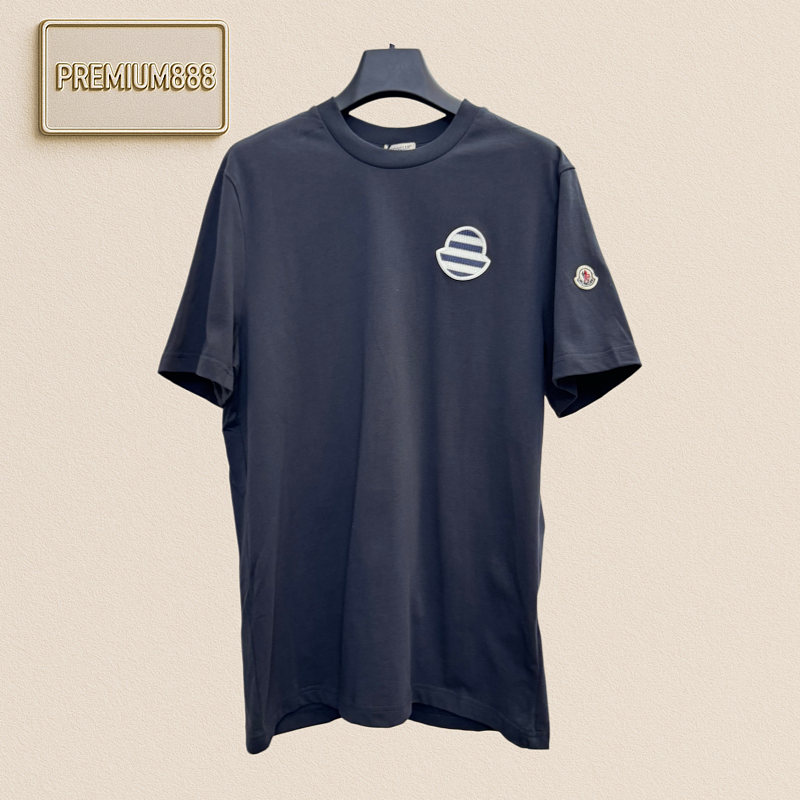 Mengkou Striped Logo Patch Short-Sleeved T-shirt