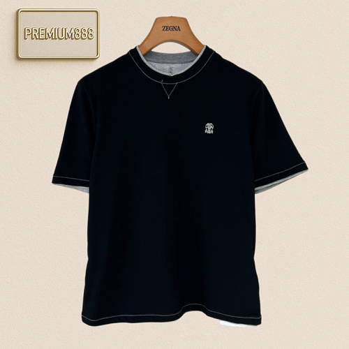 BC Brunello Double-Two-Color Striped Round-neck Short-sleeved T-Shirt