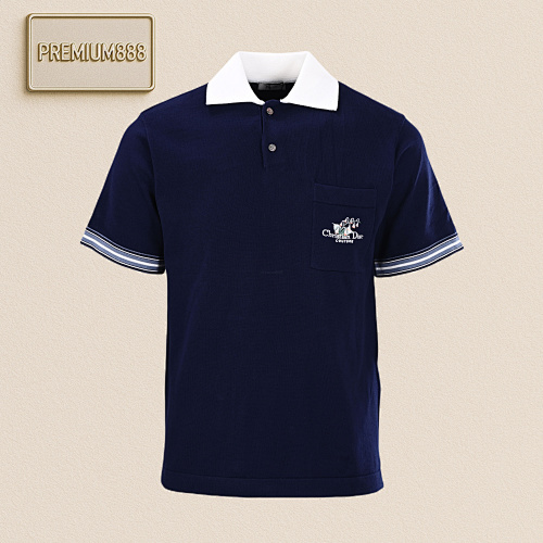 Dior CD Lily Of The Valley Embroidered Pocket Knitted Short-Sleeved Polo Shirt