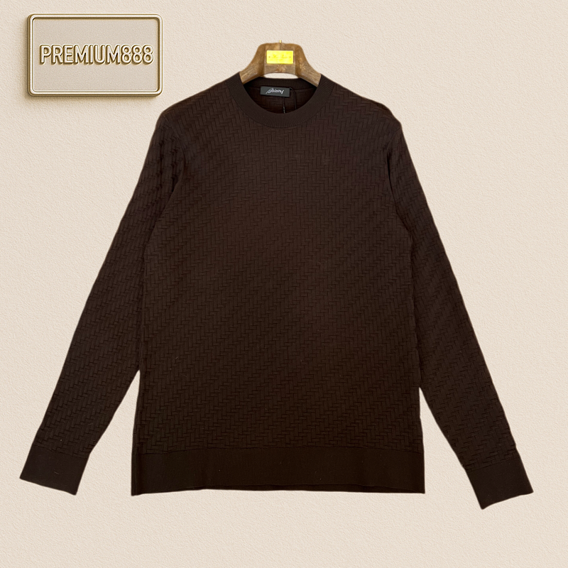 Brioni Briooni Vertical Holes Round Neck Casual Long-Sleeved Knit Shirt