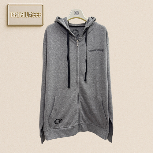 Croson Grey Phantom Overlapping Cross-Design Zippered Hooded Coat With Print