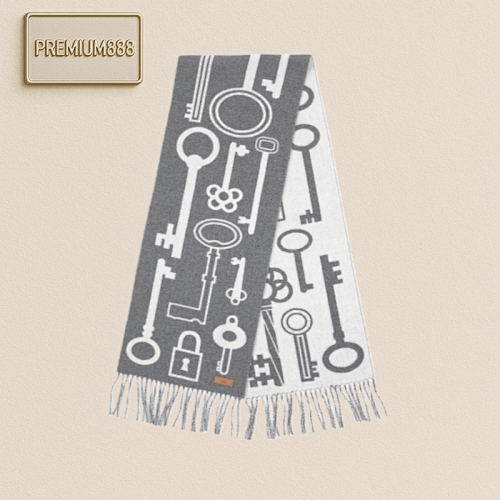 Hermès Clefa Leather Patch Pattern Plush Scarf Grey