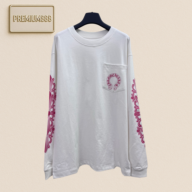 Chrome Hearts CH Crocin Flame Sleeve Arm Horse Hoof Embroidered T-shirt