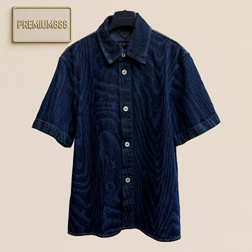 1v Louis 25ss Woodgrain Laser Denim Short-Sleeved Shirt
