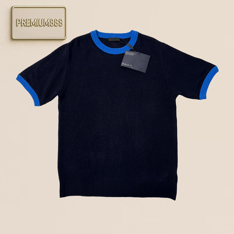 Pra Four-color All-wool Knitted Short Sleeve Shirt