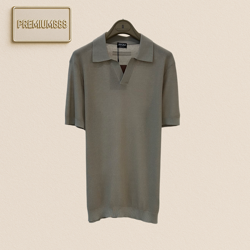 Zegna Classic V-neck Knit Polo Shirt