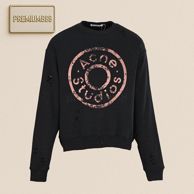 Acne Studios Made A Vintage Printed Ripped Crew Neck Sweatshirt