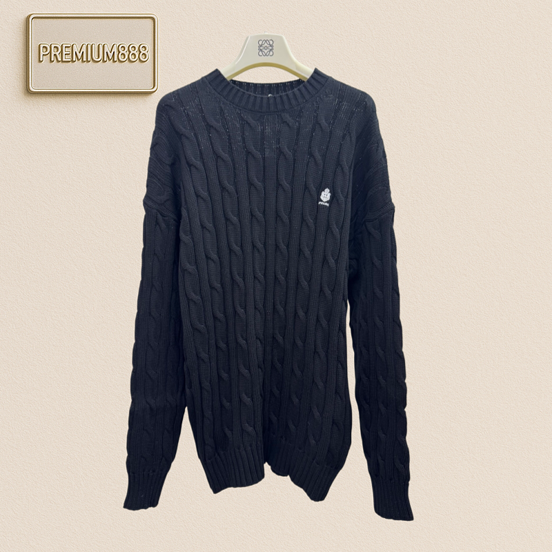 Prada Twisted Knitting Embroidered Logo Cotton Pullover