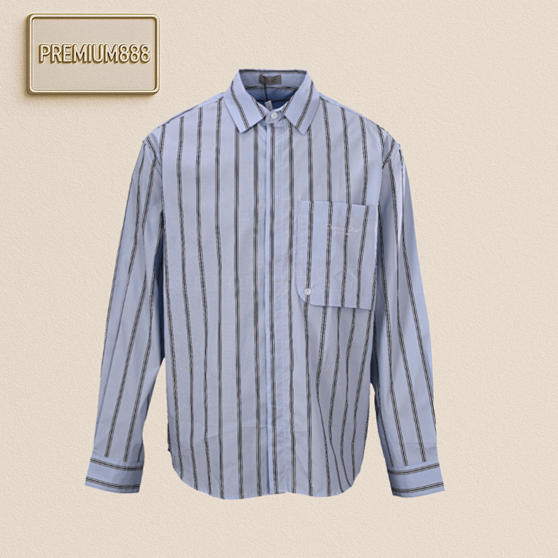 Dior Christian CD Vertical Stripe Pocket Small Label Long-sleeved Shirt