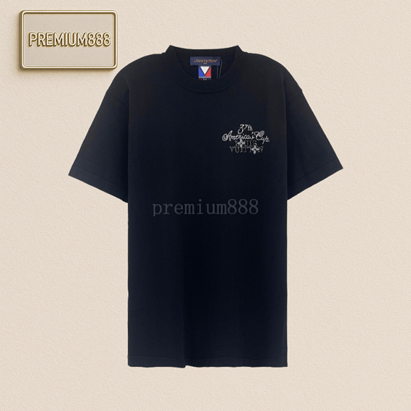 L V Pearl Diamond Wool Knitted Short Sleeve