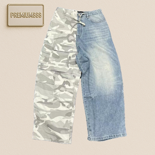 Balenciaga Blcg Camouflage Denim Double Jeans White