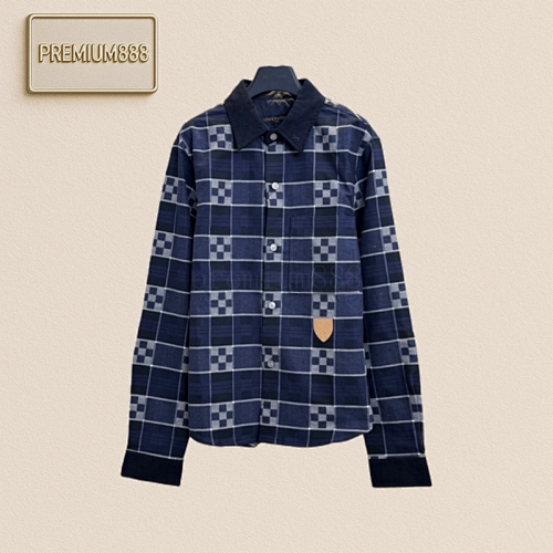 1v Louis SKi Series Corduroy Collar Check Long-sleeved Shirt