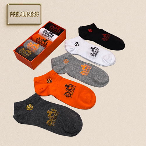 Hermès Hermes Short Socks - Combed Cotton Sweat-absorbent Breathable Odor-resistant Versatile. Co